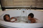 Enjoy the bath with my brother Amani, Banyan Tree Hotel Bangkok summer holiday 2010