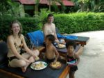 Hubby, Skye, Amani & Malaika having lunch at the pool