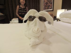 Our butler did a good job taking care of our cabin, he likes to make animals with towels