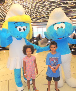 Amani and Malaika with Smurfs